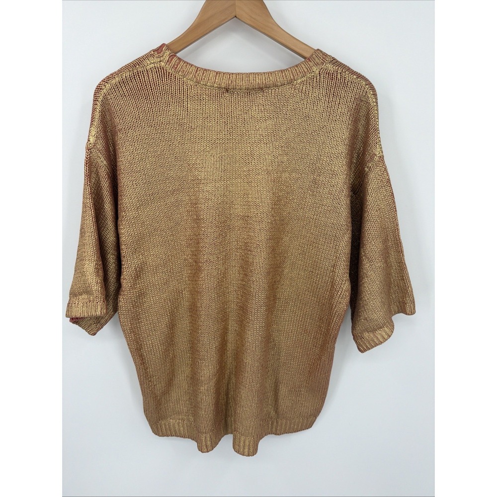 Coldwater Creek Open Knit Top Sz S Terra Cotta Metallic Gold 3/4 Sleeve Shimmer - Picture 7 of 7
